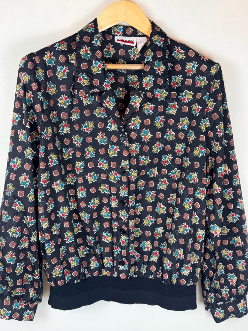 Judy Bond Sz 18 Vintage VTG Floral Blouse Button Front Collared Top Banded Waist
